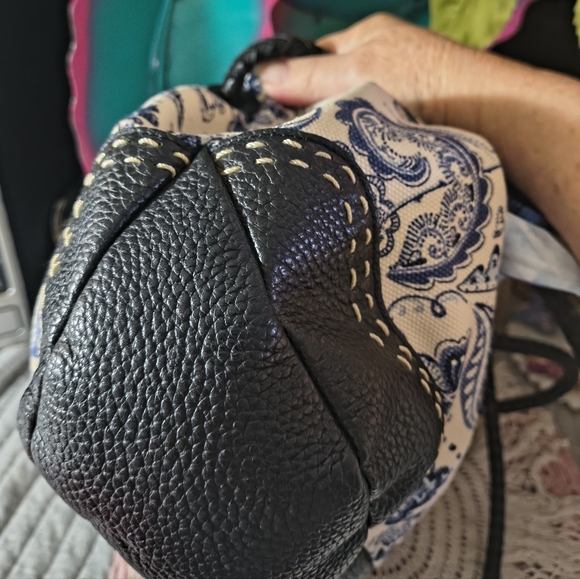 Brighton Bucket Tote Canvas Floral Blue and Black Women's Bag Denim Interior - Picture 6 of 10